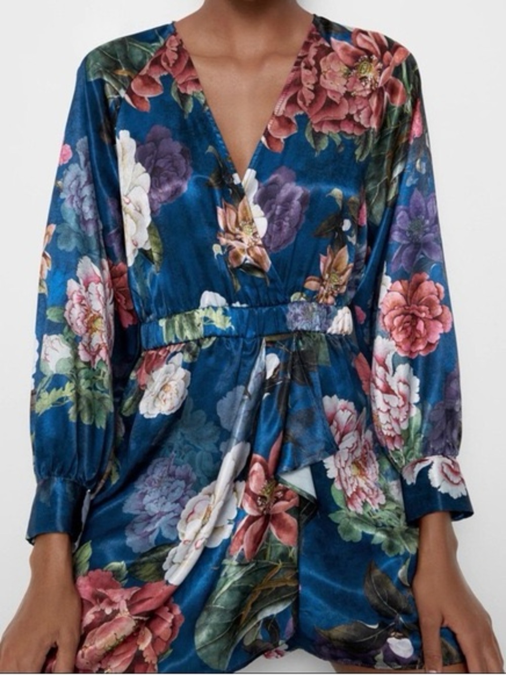 Zara Teal Floral Satin Romper - Picture 4 of 13